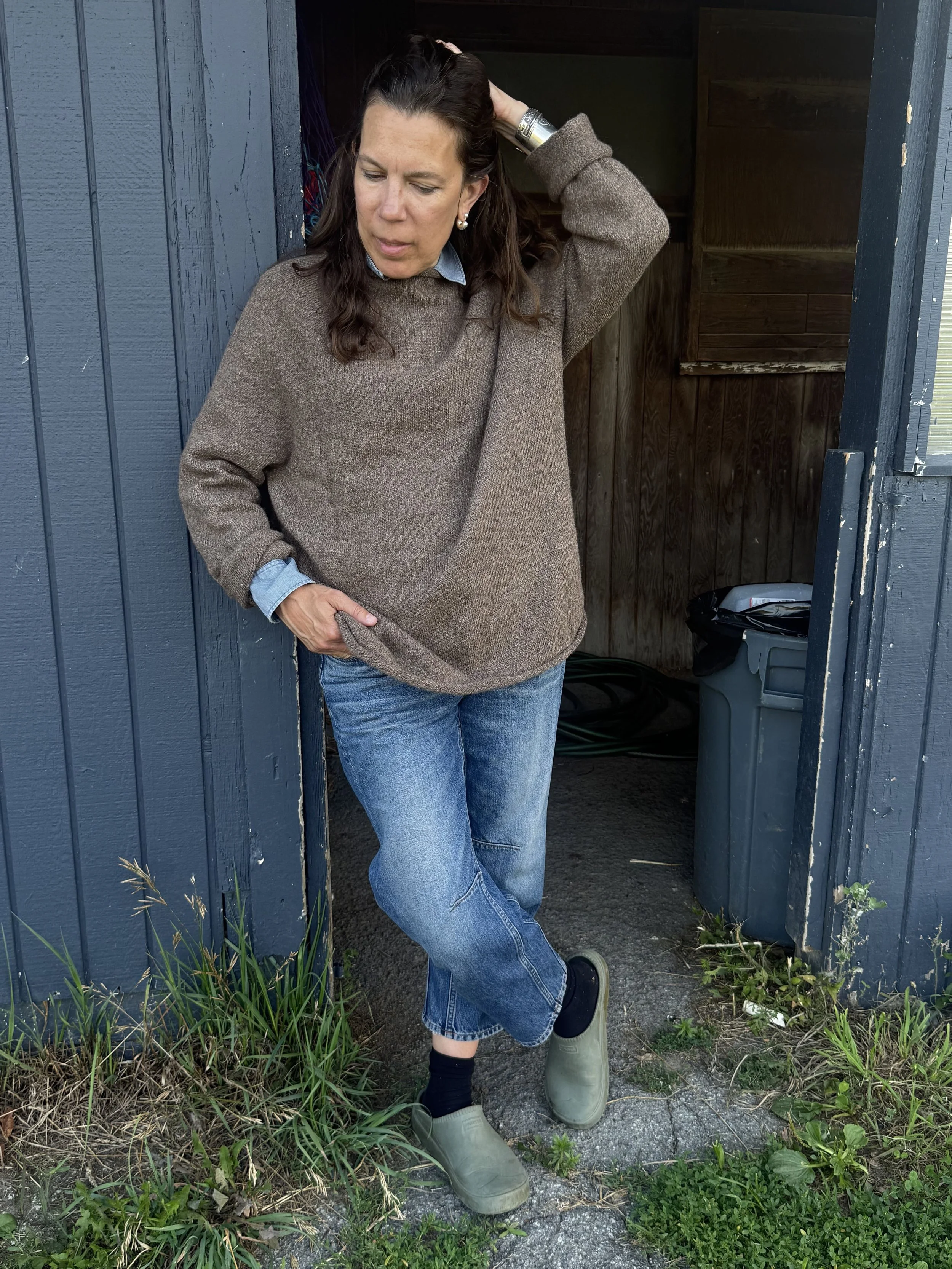 Made in USA wool pullover for women in mocha brown color.