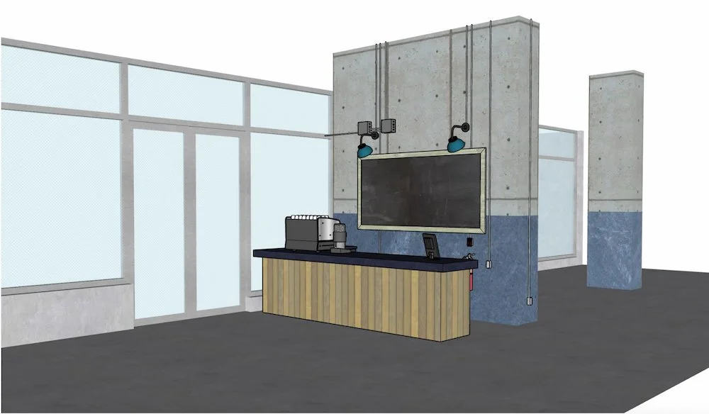 Rendering of a bar with custom woodwork