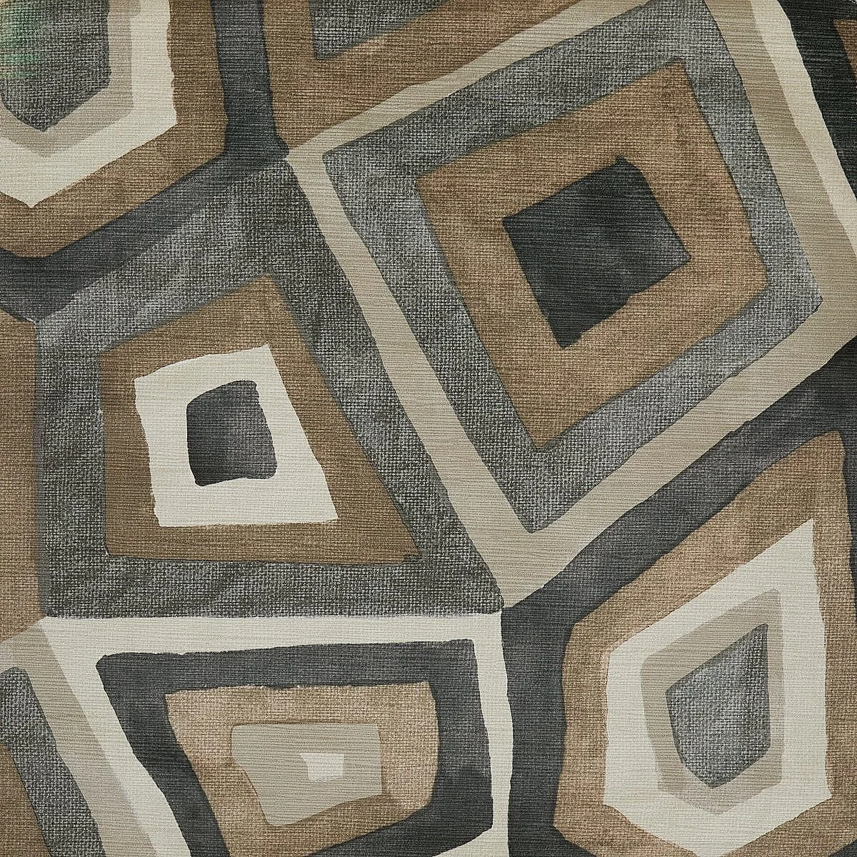 Abstract geometric pattern with overlapping squares and rectangles in shades of brown, gray, and beige.