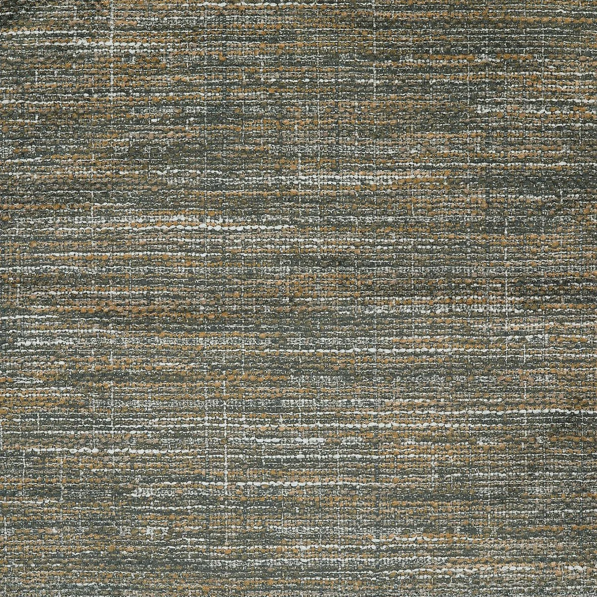 Close-up of a textured fabric pattern with interwoven threads in shades of green, gray, and tan.