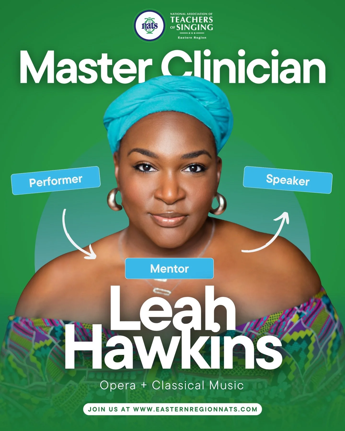 ✨ MEET THE MASTER CLINICIANS ✨

We are so excited to share our second Masterclass Clinician for the Eastern Region Conference! 🎶

✨ Leah Hawkins ✨

Philadelphia native and internationally celebrated soprano, Leah Hawkins (@leahhawkins__ ) is the 202