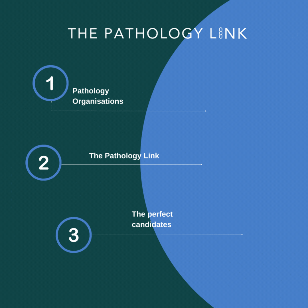 The joining of Pathology organisations and the perfect candidates facilitated by The Pathology Link, represented by the interlinked logo