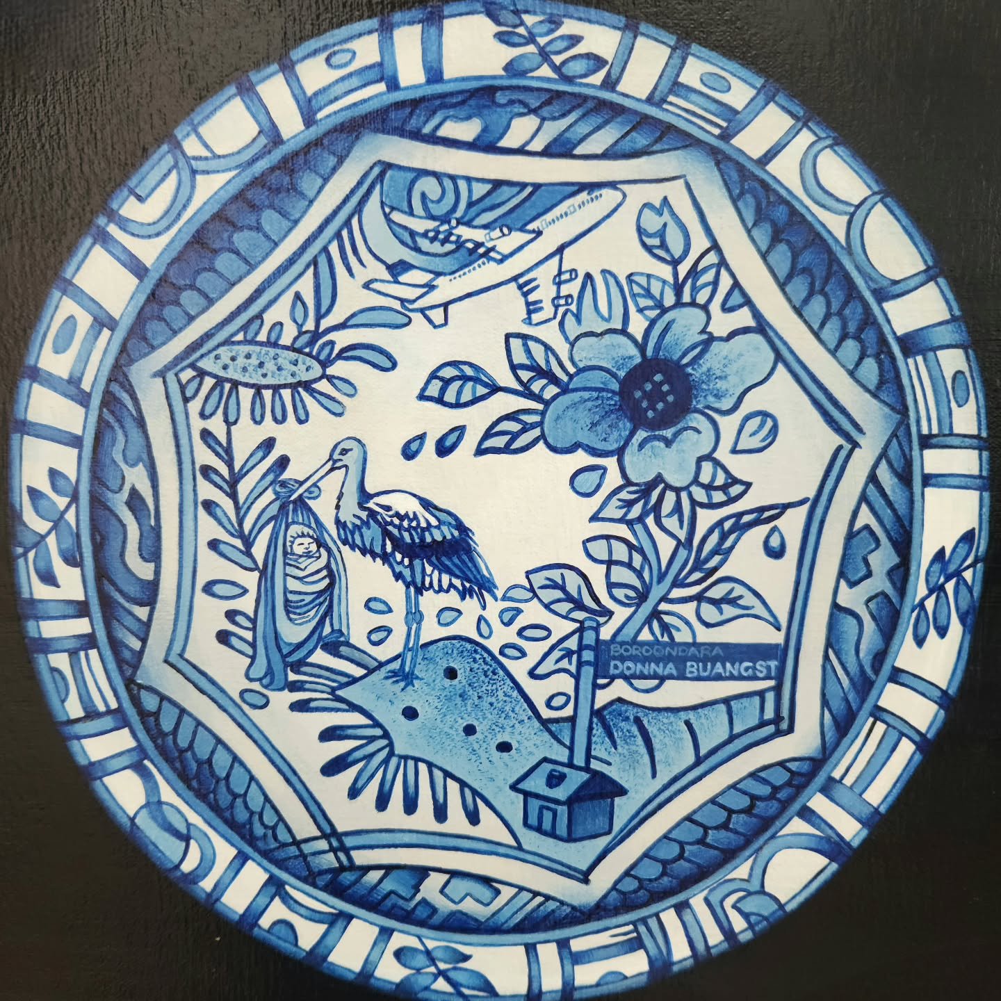 Plate No.6

A mirculous milestone in my life is featured on the Oiseau Bleu plate design, becoming a mother to our first son. This is depicted with the stork and baby although it was really a blessing from above. I also included the purchase of our f