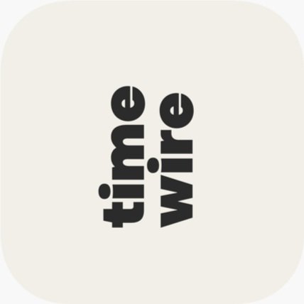 Text that reads 'time wire' arranged vertically in black letters on a white background.