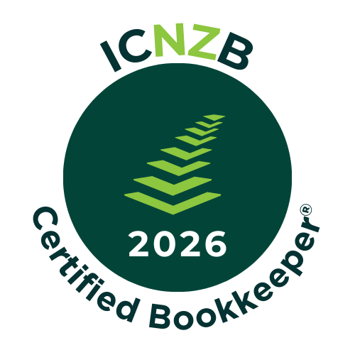 Logo for ICNZB Certified Bookkeeper 2026 featuring a stylized green arrow design in a dark green circle with text around it.