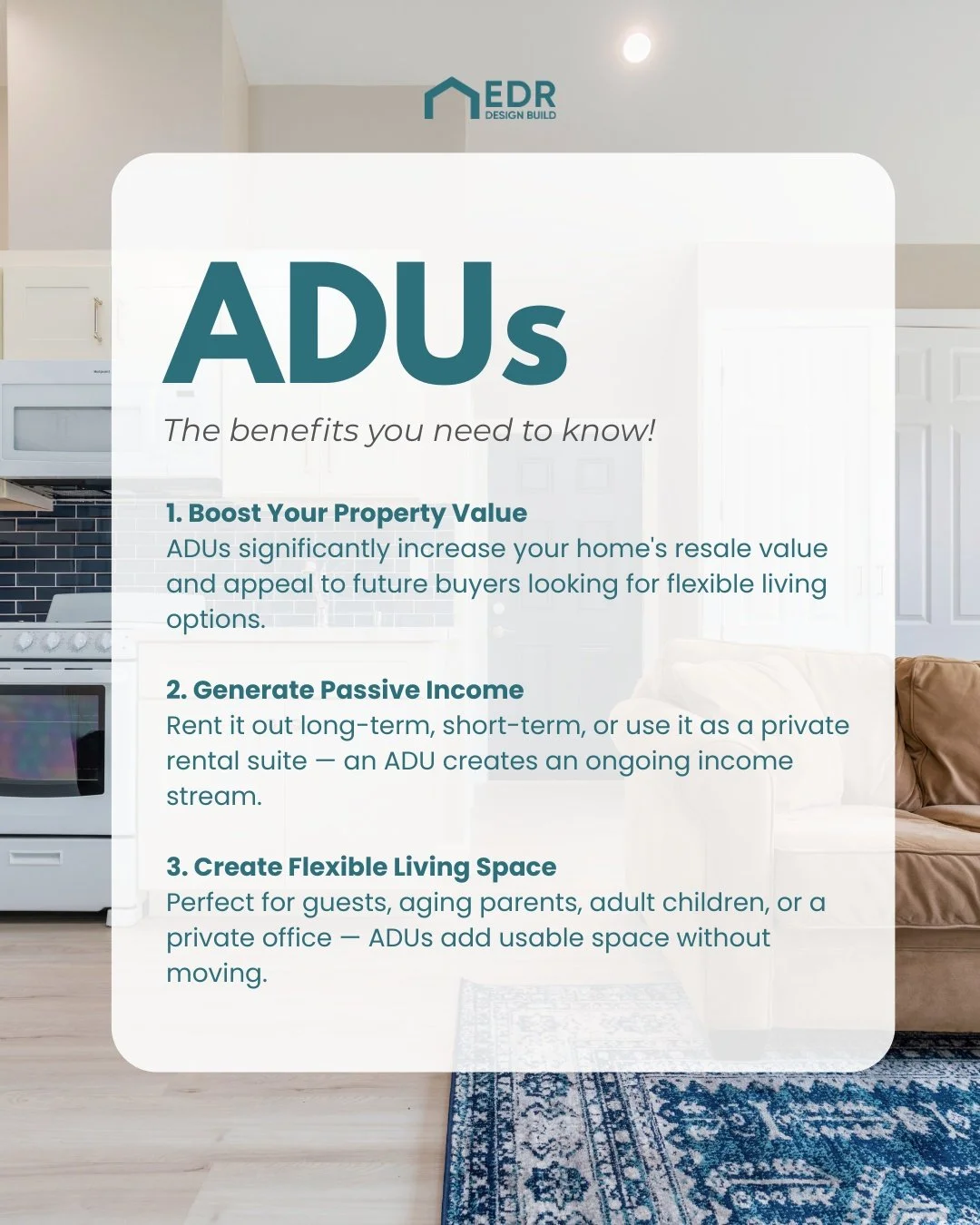 Thinking about building an ADU?

Here are the top benefits you need to know!

From added living space to rental income, an ADU can truly elevate your property and lifestyle.

Swipe left to see one of our recent garage-conversion projects!

Ready to e