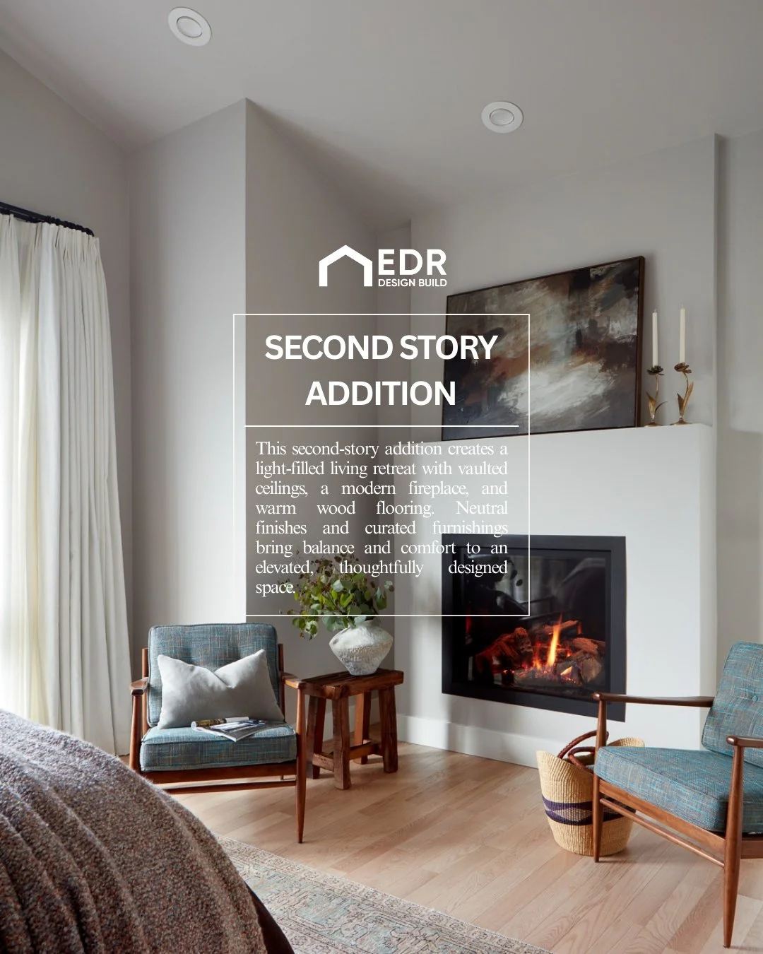 A second-story addition designed for everyday living and quiet retreat. Light-filled living spaces, warm wood finishes, and clean architectural lines extend seamlessly into a serene primary bath&mdash;creating an upstairs experience that feels cohesi