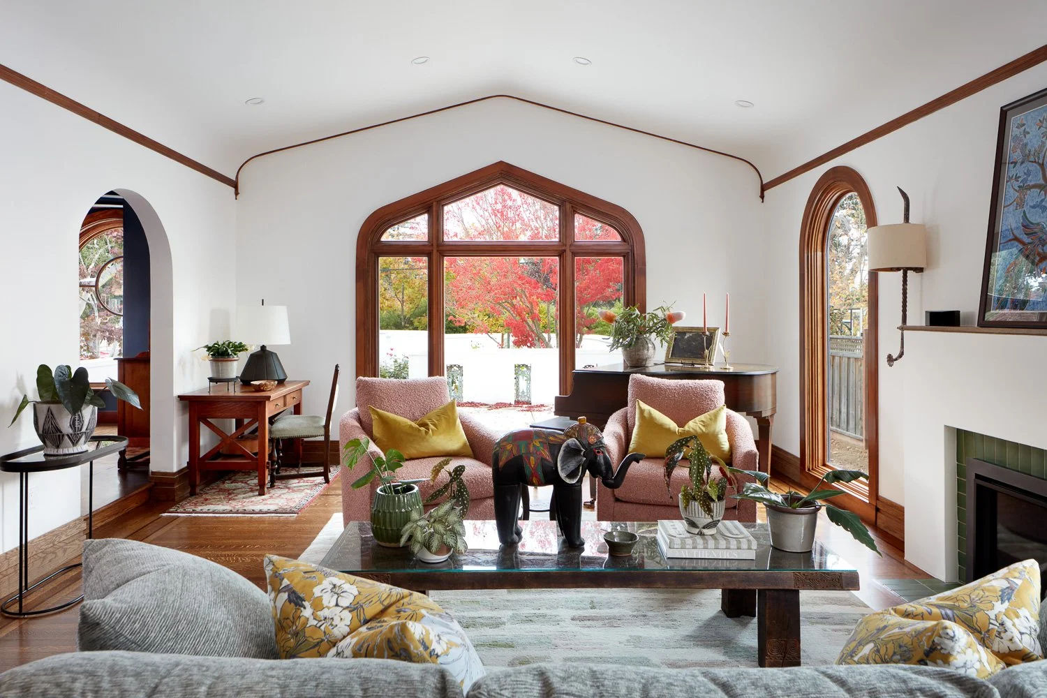 Spanish-style charm meets modern comfort—arched windows, fireplace, and a full home transformation in San Mateo.