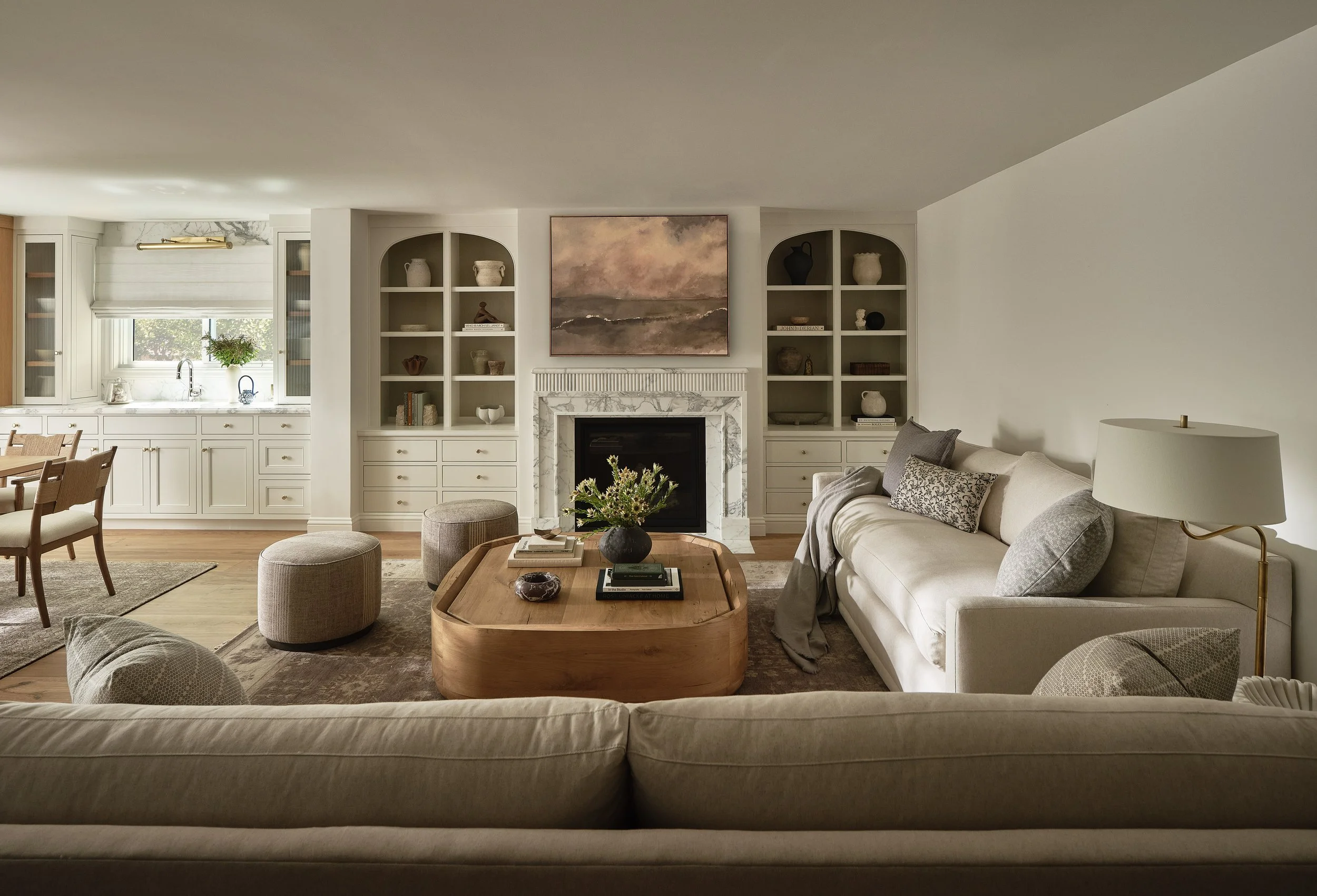 Inviting living space with custom built-ins and fireplace in this Addition & Full Home Remodel in Santa Clara.