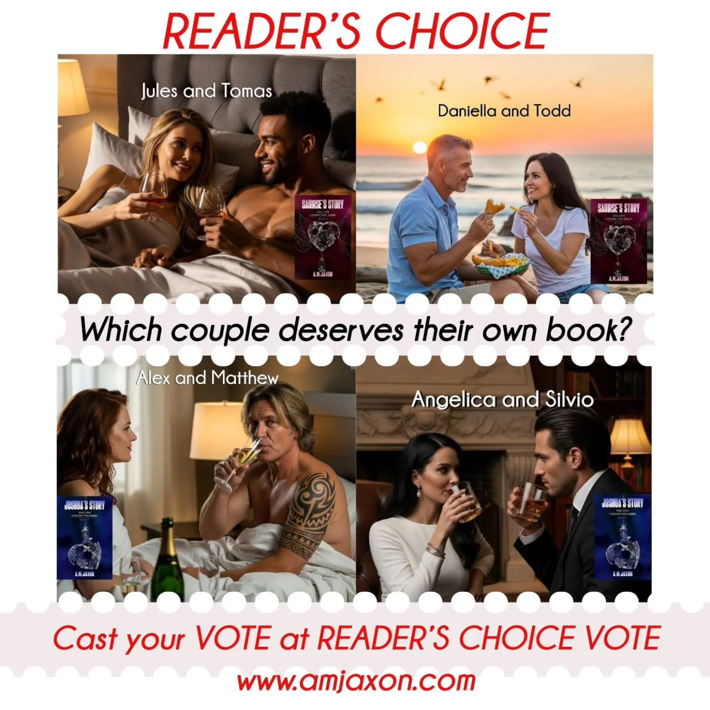 As a reader, DO YOU LIKE the idea of choosing the characters for the next @amjaxon book? If so go to www.amjaxon.com and go to READER'S CHOICE VOTE.

#suspensewriter #suspensetok #romancethriller #booktok #romancetokbook #romancetokoninstagram #crime