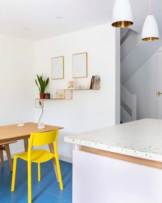 Take a tour of this joyful kitchen at our London Fields project⭐️💕

What was once a series of small, dark rooms is now a bright and open kitchen dining space.

The colour scheme is anything but ordinary: pink cabinetry, blue floor and pink &amp; yel