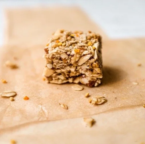 Raw honey, oat and calcium-rich almond flapjack bites for bone health by Sonnda Catto, Nutritionist, Glasgow, Scotland