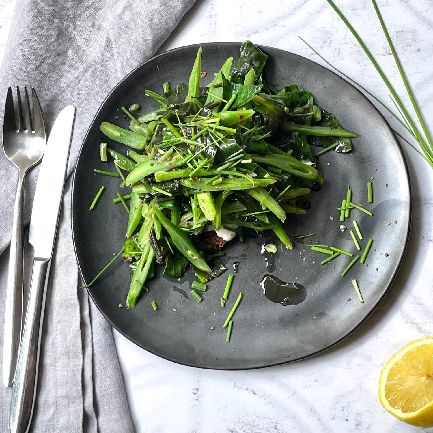 Calcium-rich sea beet, runner beans & Drumturk goats curd on toast by Sonnda Catto, Nutritionist, Glasgow, Scotland