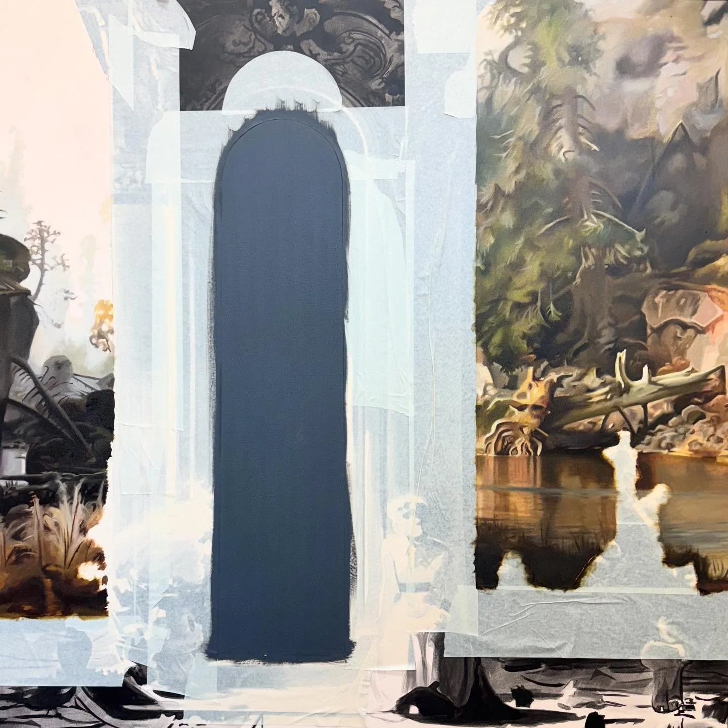 Masking tape!!! I love removing it. This is a large new painting in progress for my upcoming solo show with @kristinhjellegjerdegallery here in London in October. At this stage the painting is quite loose, and I might change things as I go. Then I wi