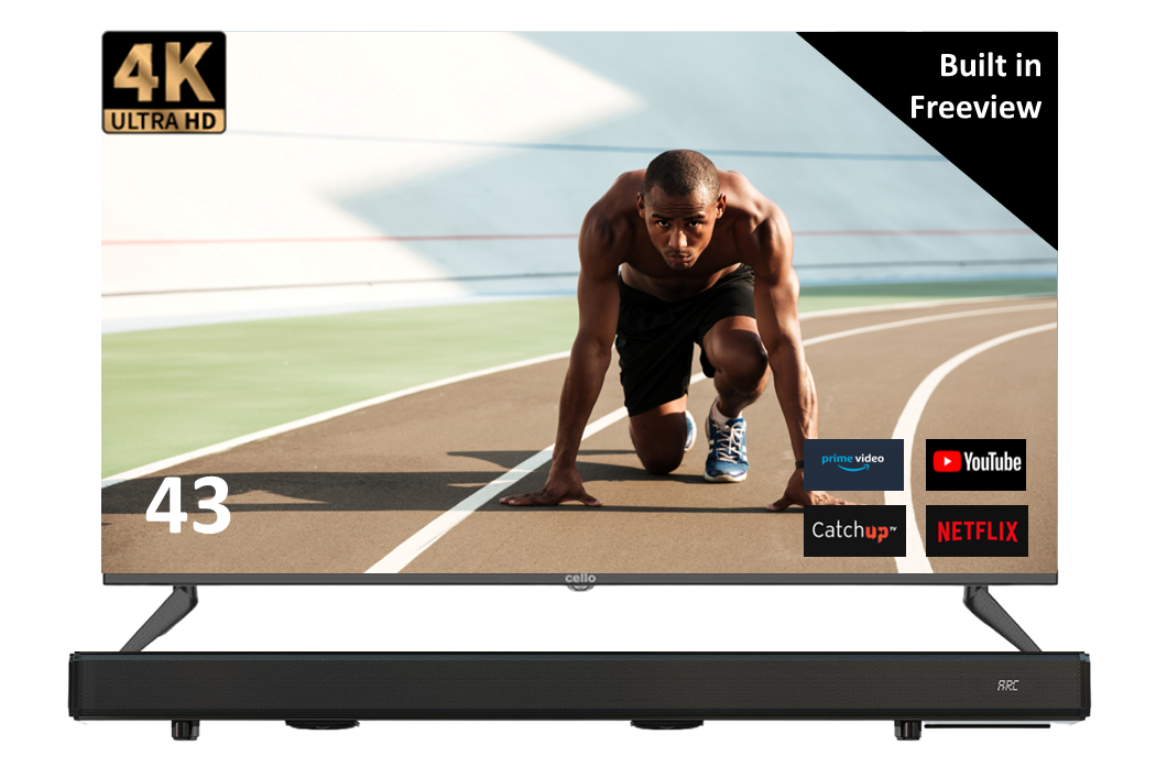 Cello 43″ Full HD LED Smart TV with WiFi, Freeview & Soundbar hiya! — hiya!