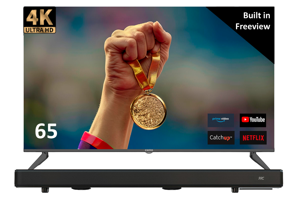 Cello 65″ Ultra HD LED Smart TV with WiFi, Freeview & Soundbar hiya! — hiya!
