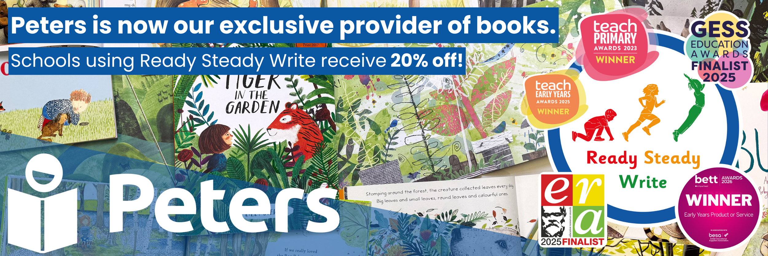 Ready Steady Write book partnership with Peters Books offering 20% discount for schools using the award-winning writing scheme.
