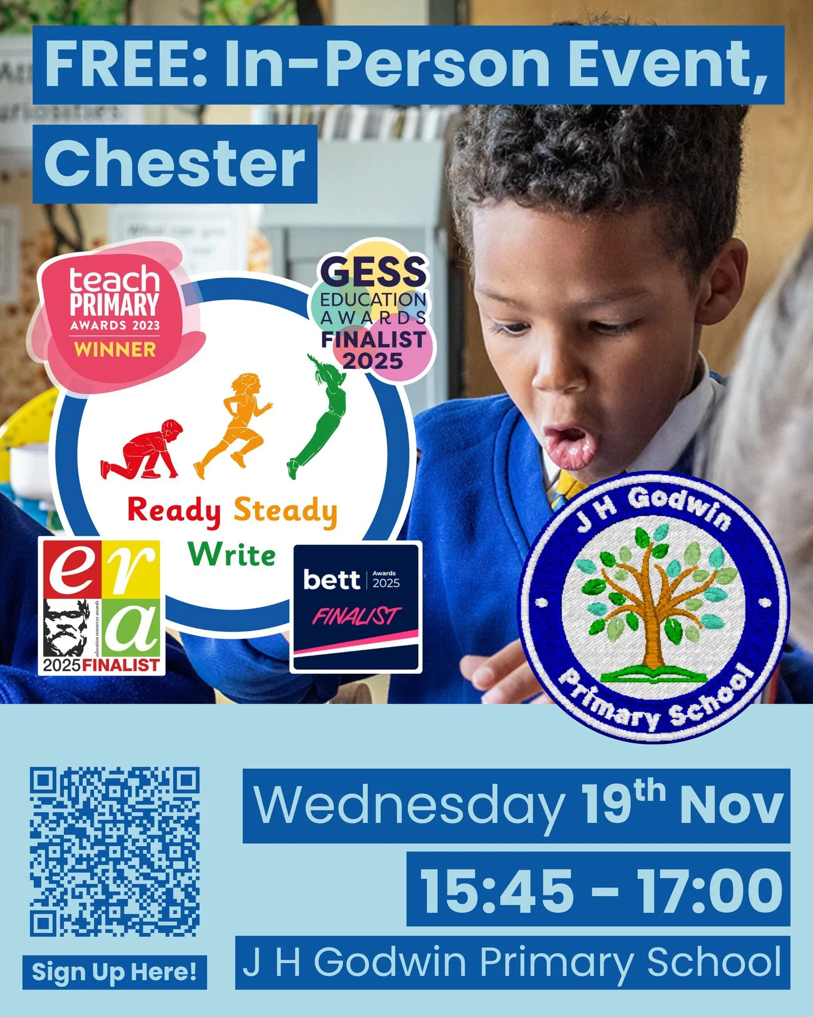 We are thrilled to announce our first Find Out More event at J H Godwin Primary School in Chester. This free in-person event is your chance to experience the impact of Ready Steady Write, explore real pupil work and hear how it is transforming writin