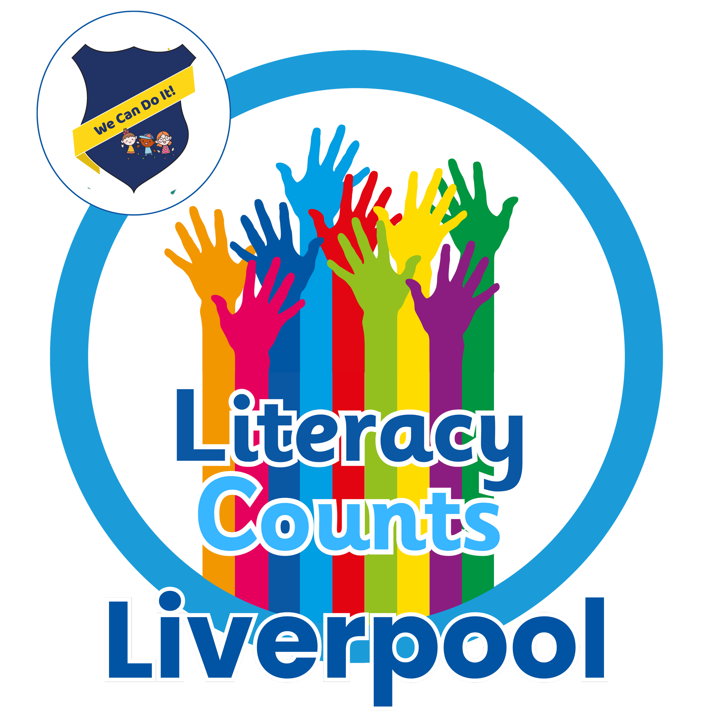 Literacy Counts Logo with Liverpool and Banks Road Primary School Logo