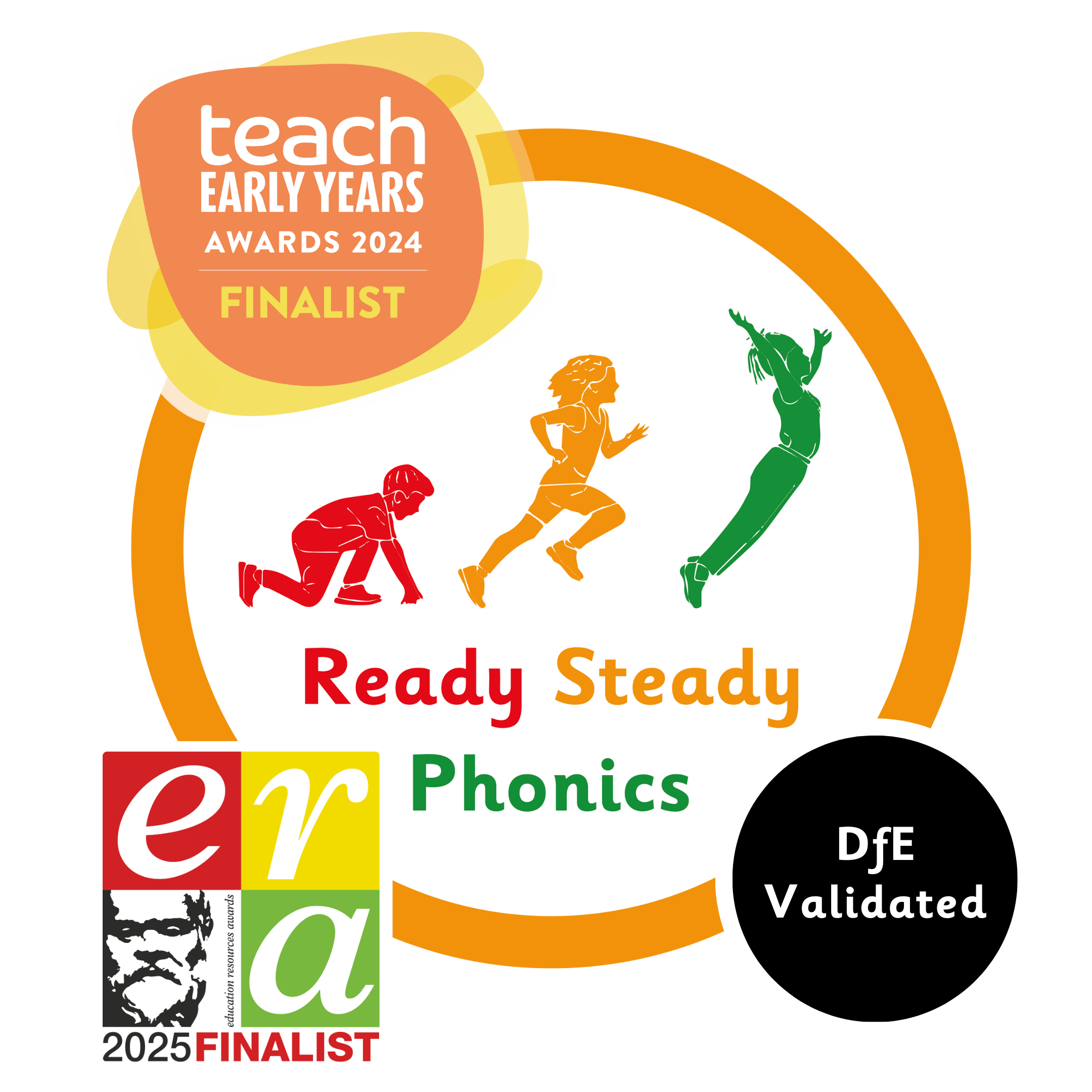 Ready Steady Phonics logo promoting free information webinars for school and MAT leaders to discover the validated systematic synthetic phonics programme that supports early reading and writing success in EYFS and Key Stage 1.