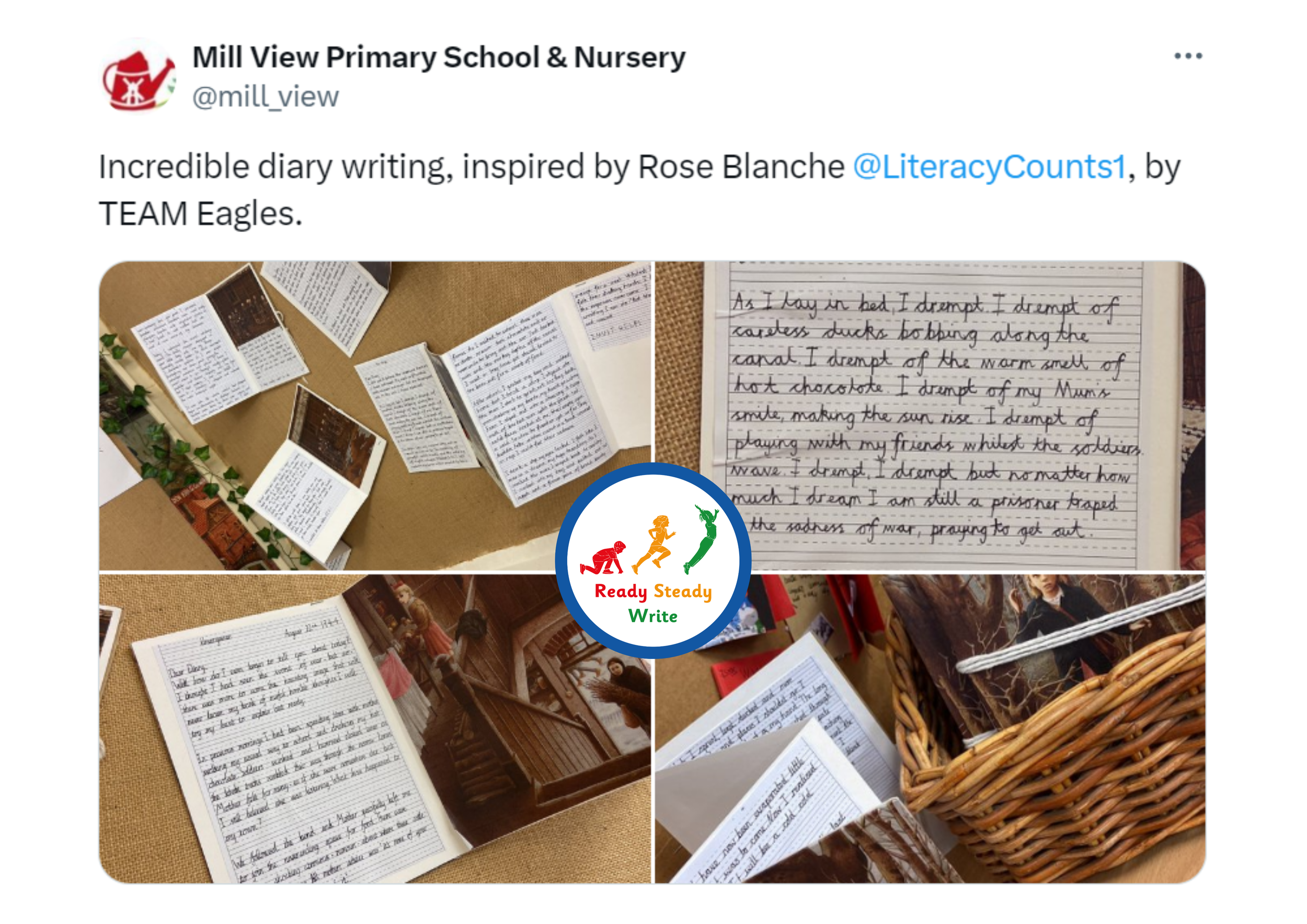 Year 3 class tweet displaying writing exemplars and sentence accuracy work using primary English curriculum resources