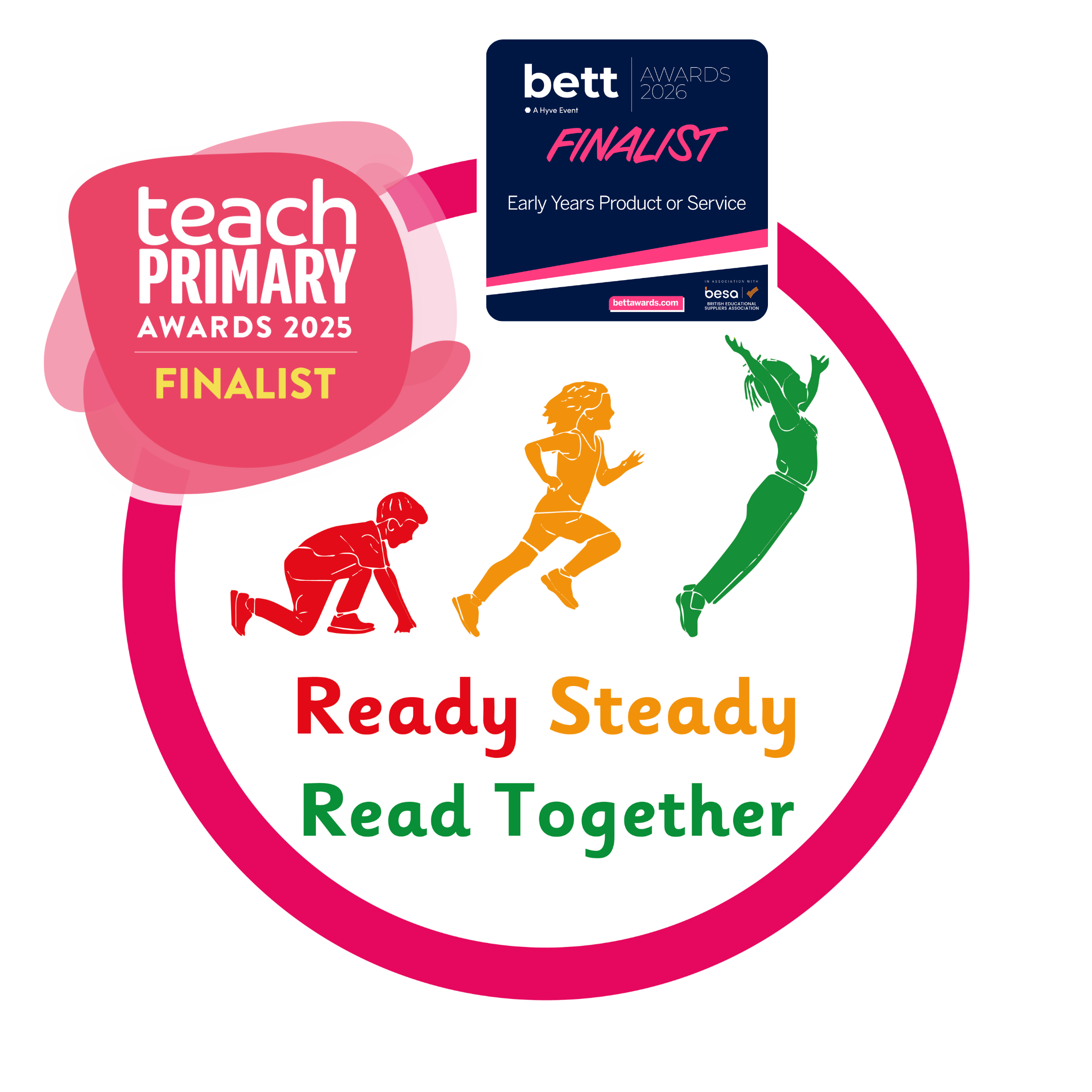 Ready Steady Read Together logo promoting free information webinars for school and MAT leaders to discover the whole-class shared reading resource for Years 2 to 6 that develops comprehension, fluency and a love of reading.