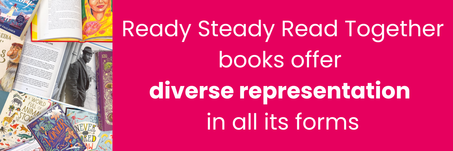 Selection of inclusive primary reading books highlighting diversity and representation within Ready Steady Read Together.