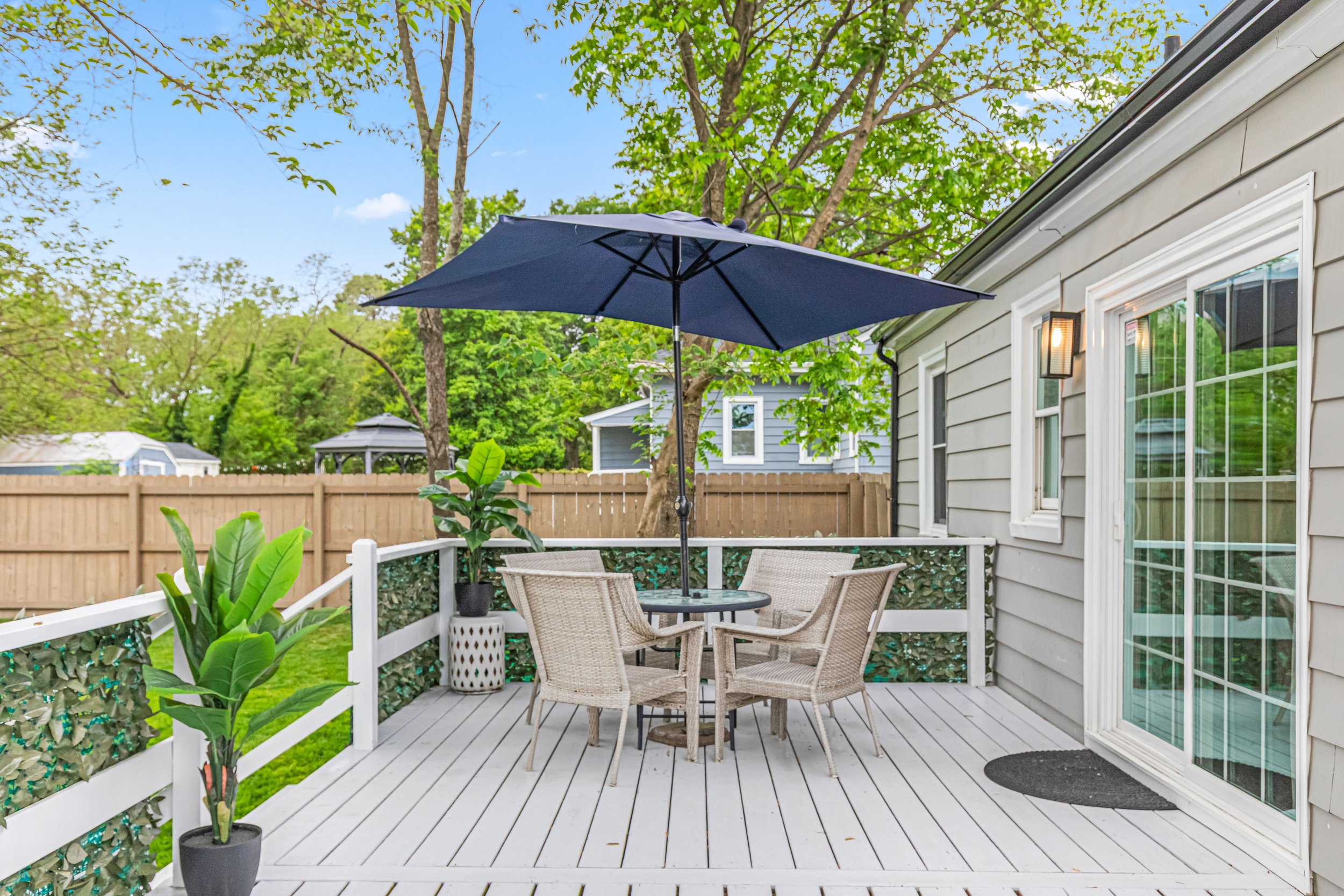 Peaceful mornings and evening sunsets on the back deck are a guest favorite.