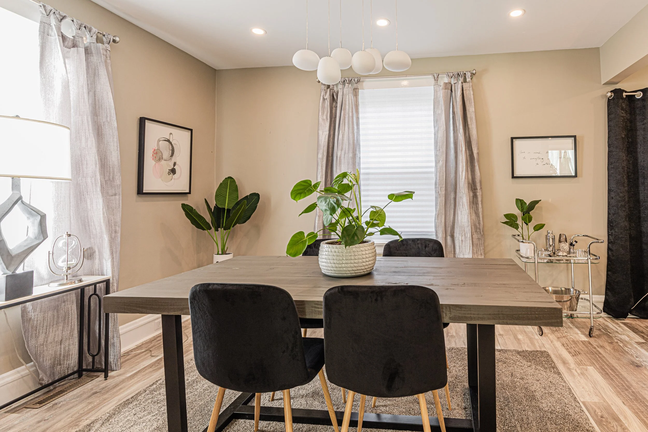 Whether cooking in the fully-stocked kitchen or grabbing takeout, this dining space brings everyone together.