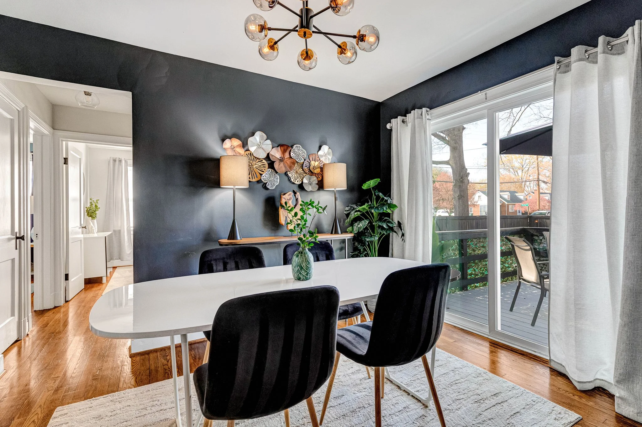 Dining room with sliding door to the private deck, perfect for morning coffee outside or afternoon tea.
