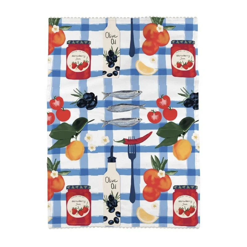 Market Fresh Fruit Hand Drawn Illustration Tea Towel Cotton-Linen