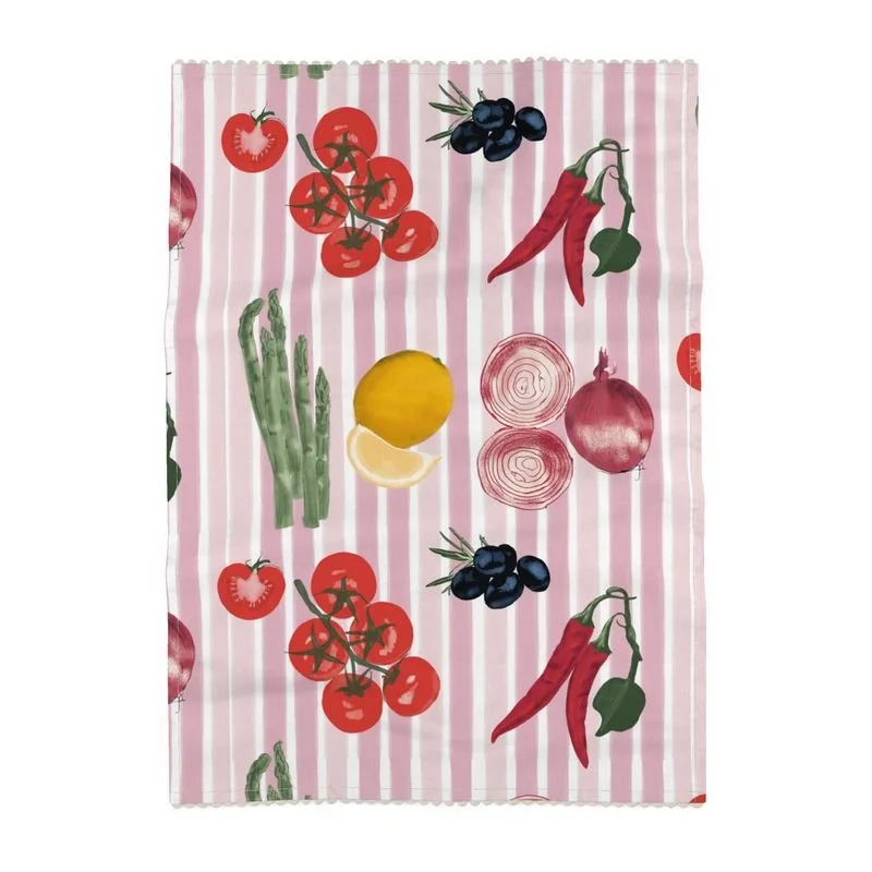 Orange Green Hand Painted Stripes Illustration Tea Towel Cotton-Linen