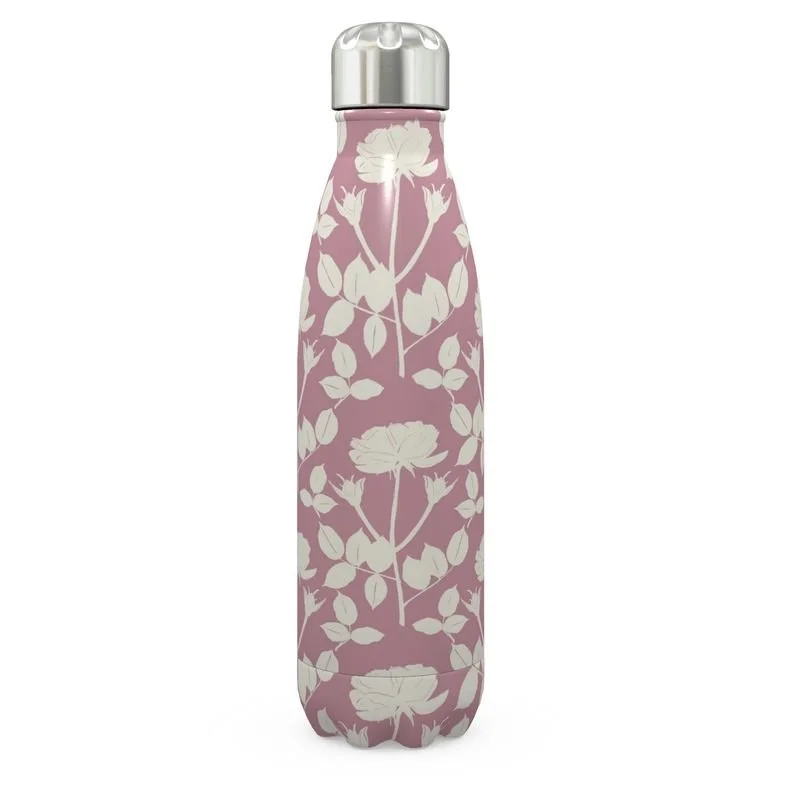 Pink Rose Silhouette Thermal Bottle (500ml / 17oz) | Hand Drawn Art | Eco Hydration