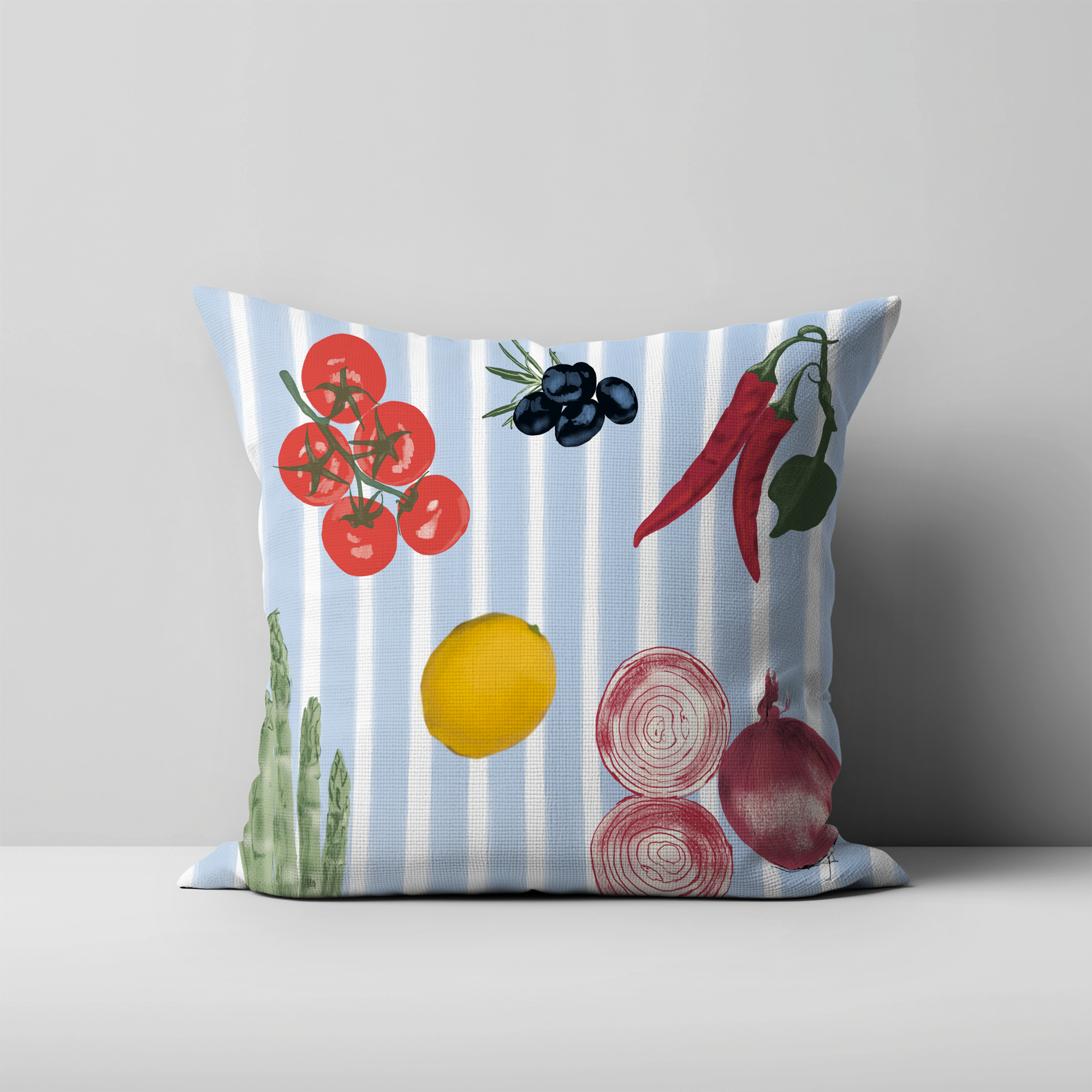 Fruit and Vegetable Painted Stripe Cushion