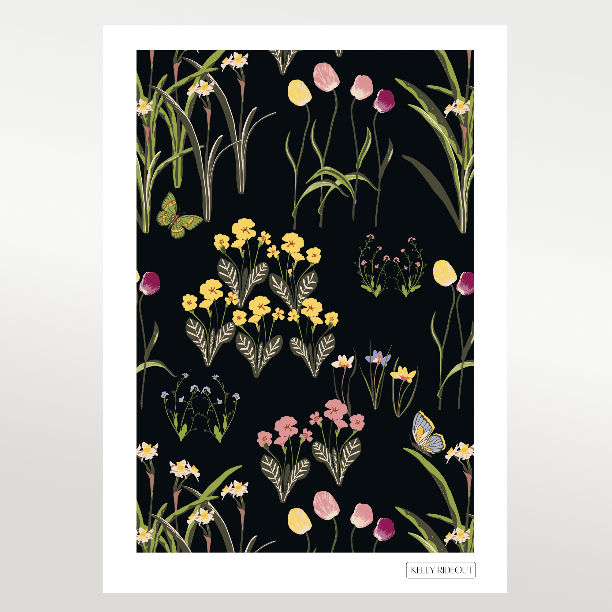 Spring Meadow Black Premium Art Print