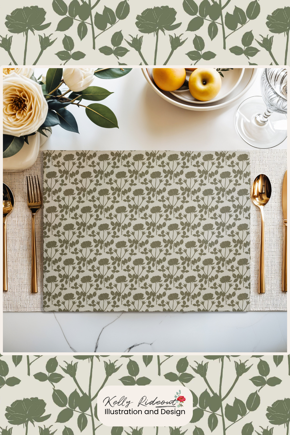 Rose Two Tone Pattern Green Dinning Table Mat.png
