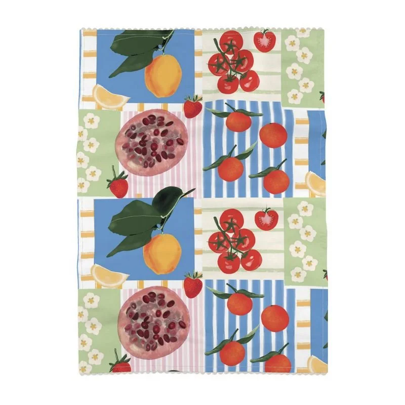 Fruit Collage Hand Drawn Illustration Tea Towel Cotton-Linen