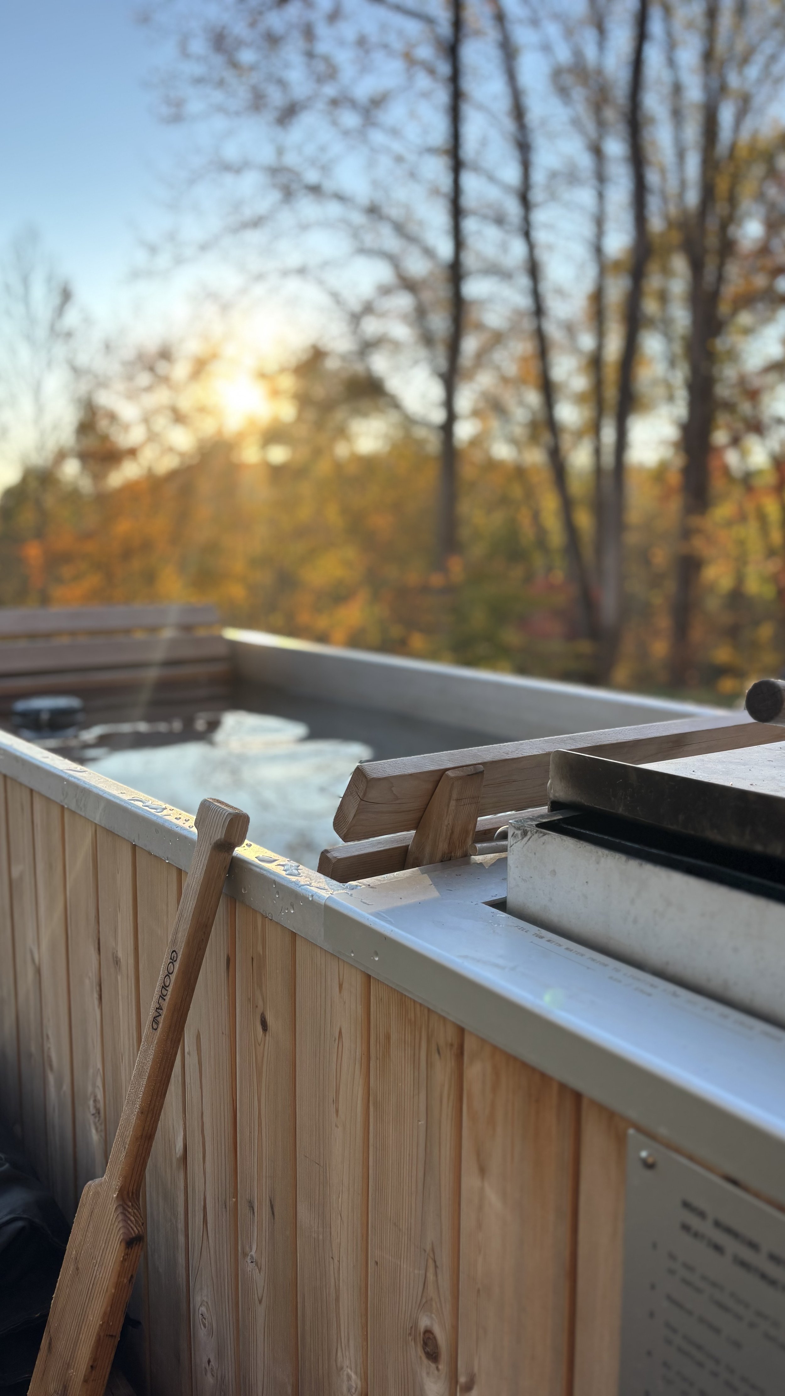 Want to try a wood fired hot tub? Our Airbnb has a private Goodland wood fired hot tub for guests at Rooted Land Company in the mountains of Virginia. Perfect during the fall with fall foliage in virginia. Made for anniversaries, romantic getaways.