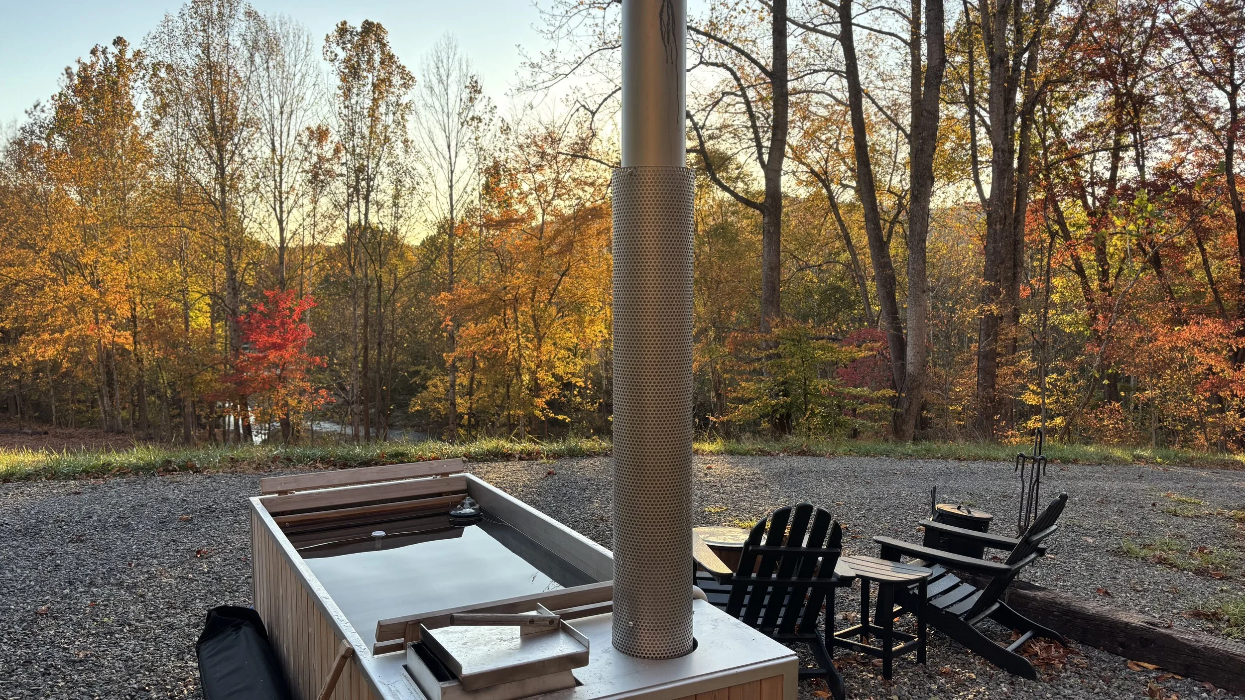 Want to try a wood fired hot tub? Our Airbnb has a private Goodland wood fired hot tub for guests at Rooted Land Company in the mountains of Virginia.