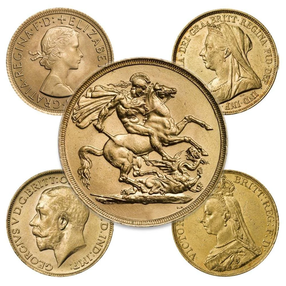 Half-sovereigns, double-sovereigns, £5 gold pieces and commemorative issues.