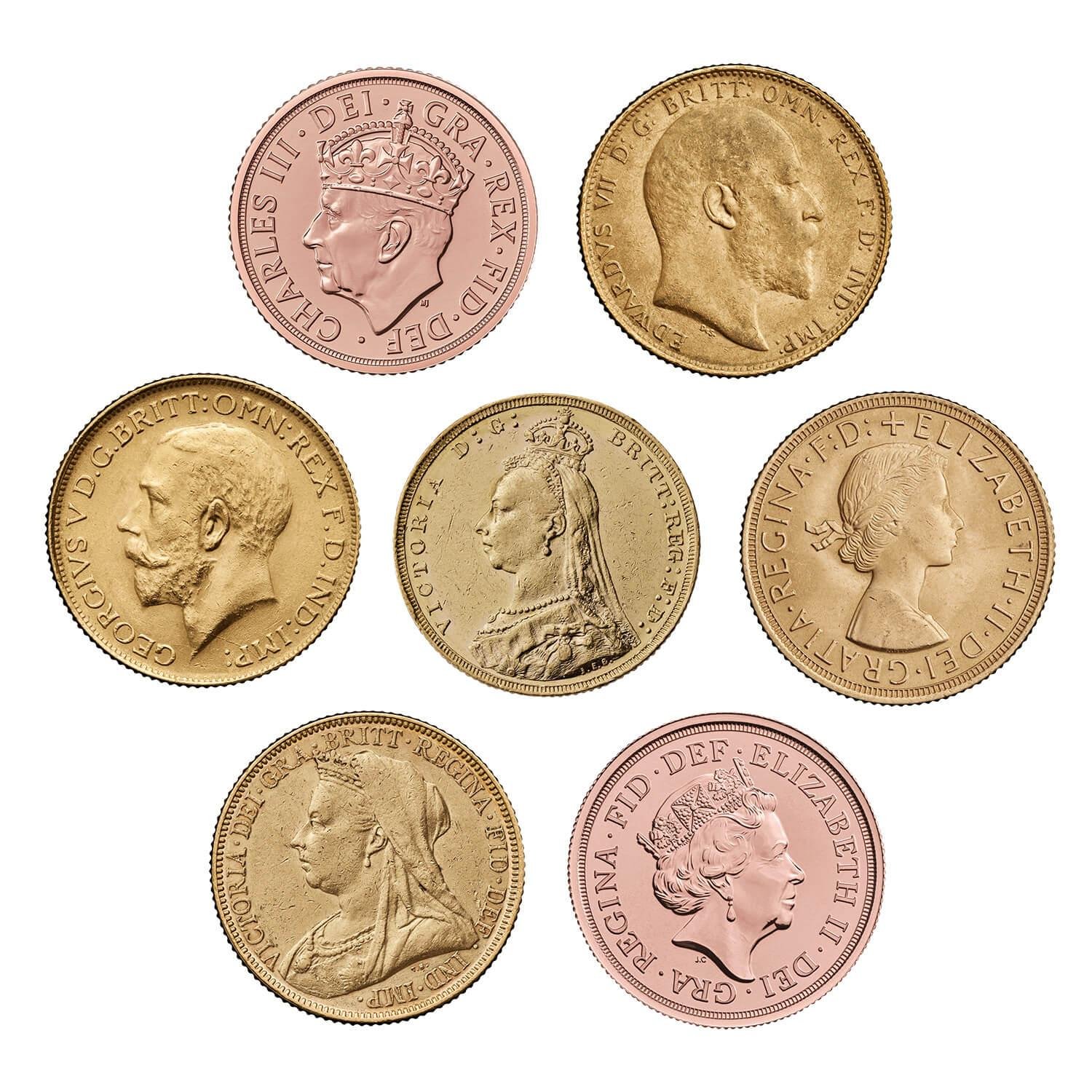 Victorian, Edward VII, George V, Elizabeth II and modern sovereigns.