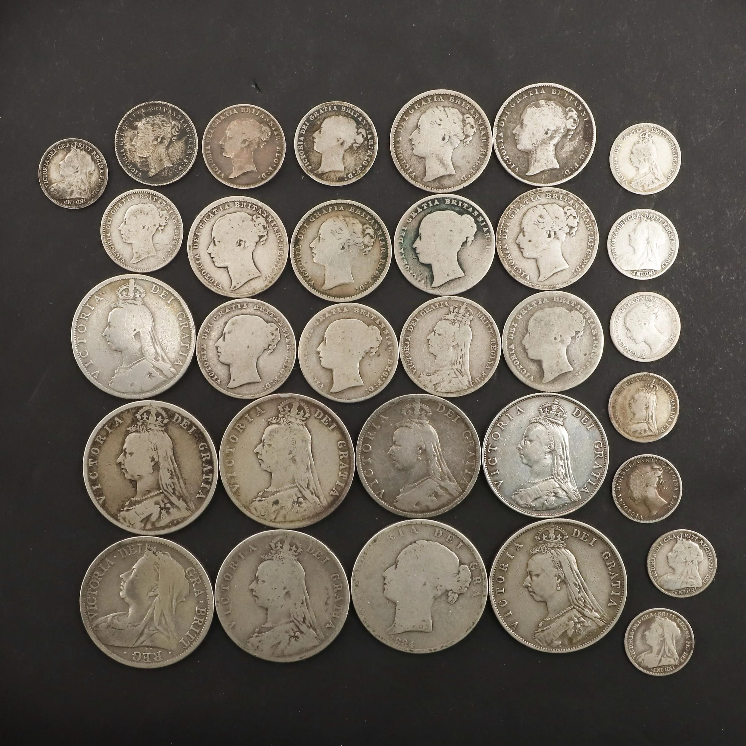 Pre-1920 sterling silver and 1920–1946 British silver coinage.