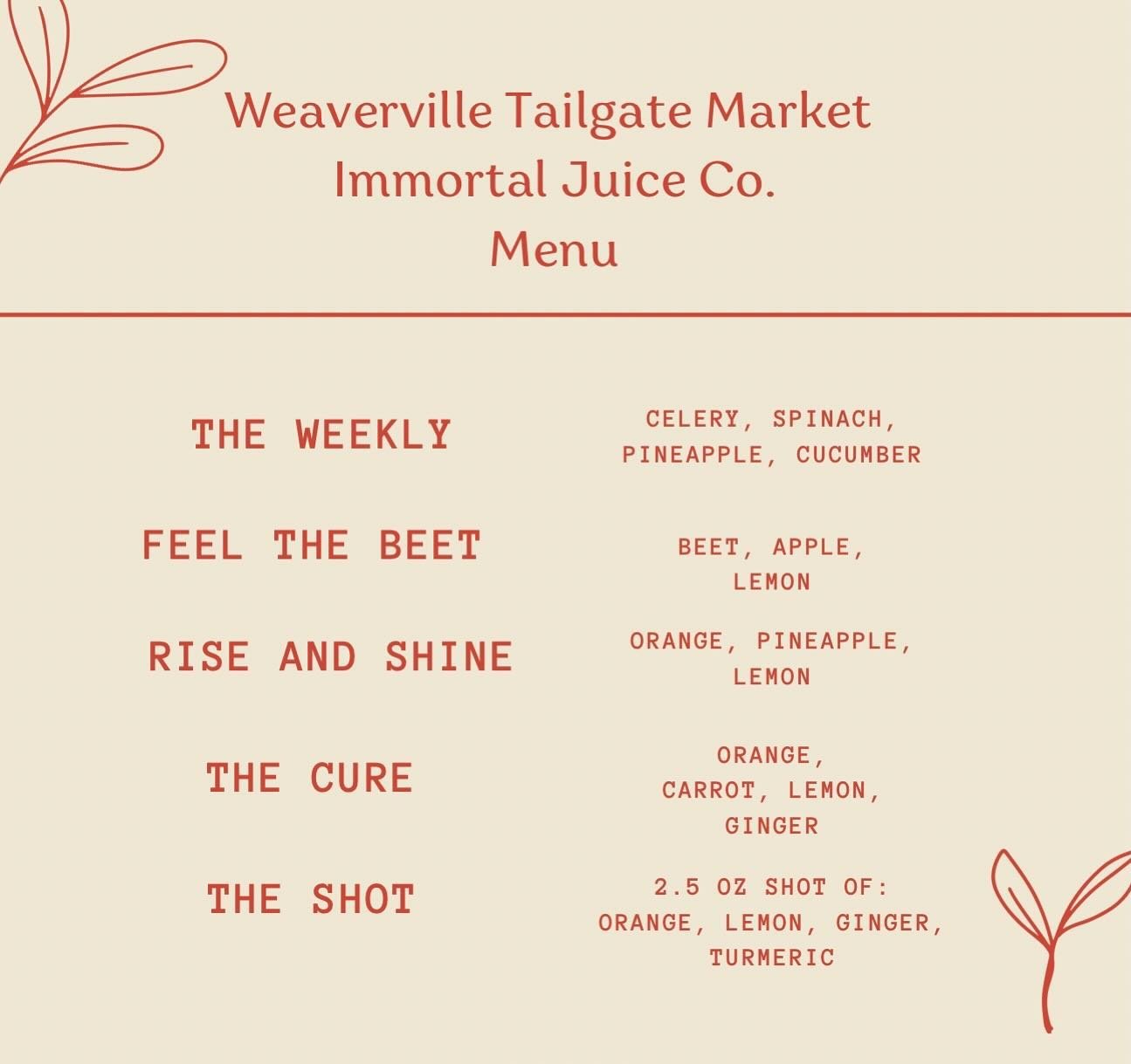 Come by tomorrow 3-6pm for our very first market  @weavervilletailgatemarket

We&rsquo;re so excited to be there and offer juice in the middle of your week ☺️