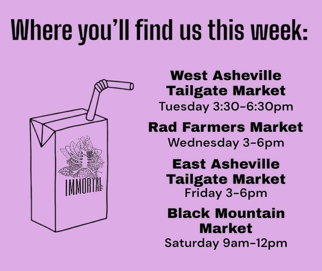 Hi everyone!

These are all the markets you&rsquo;ll find us at this week ☺️ 
We snagged an opening @radfarmersmarket in the boathouse, so come by and find us there!

Please note that we won&rsquo;t be @northashevilletailgatemarket. Instead, it will 