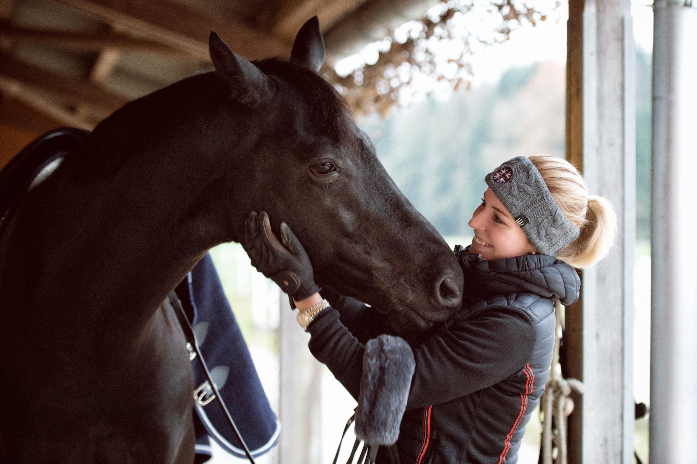 Equestrian branding portrait, cuddle between horse and rider