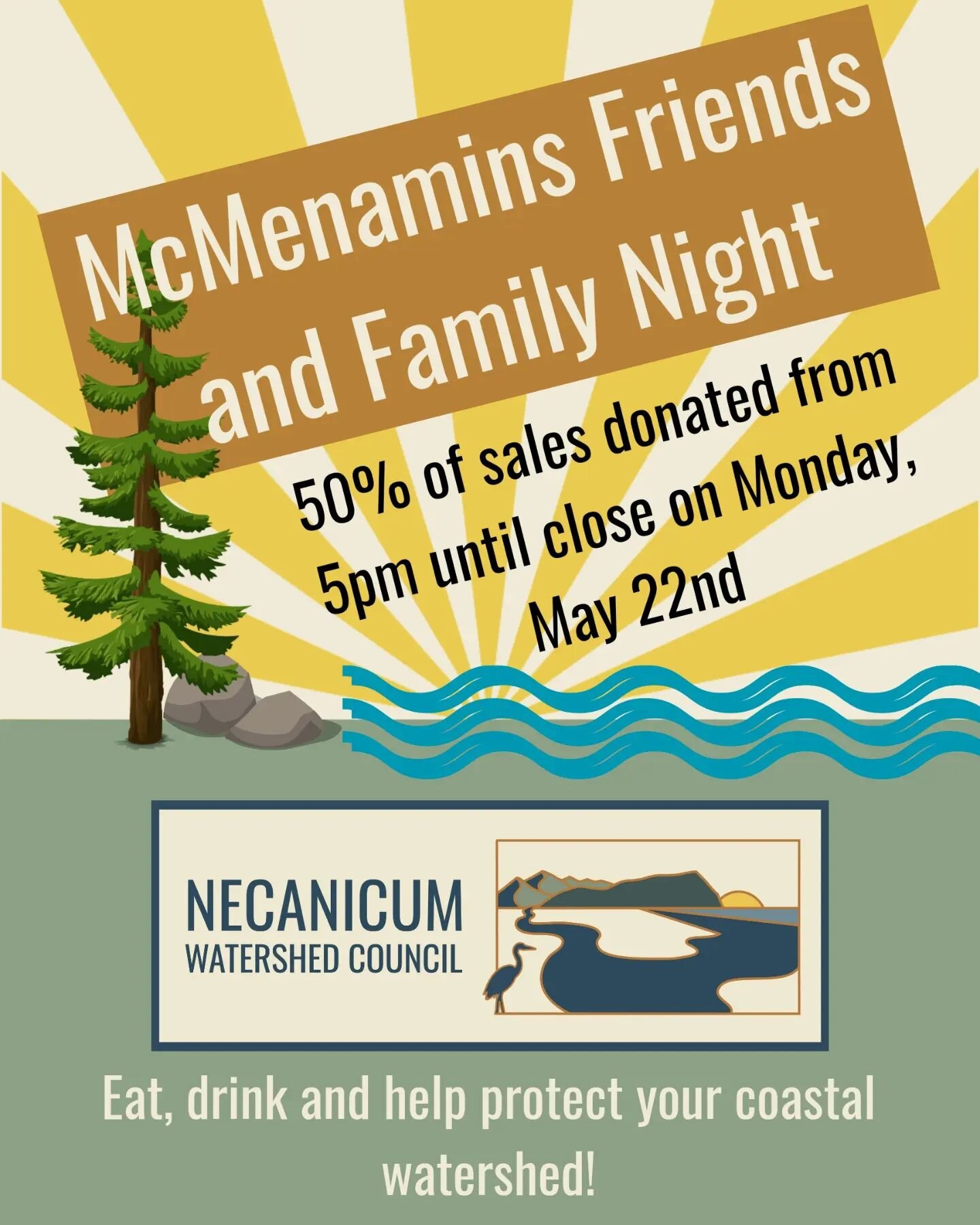 Join us tomorrow evening from 5pm until close at @mcmenaminsgearhart  to celebrate habitat restoration in the Necanicum Basin. 

McMenamins will be donating 50% of proceeds from 5pm until closing time on May 22nd! 

Plus, don't miss out, because ther