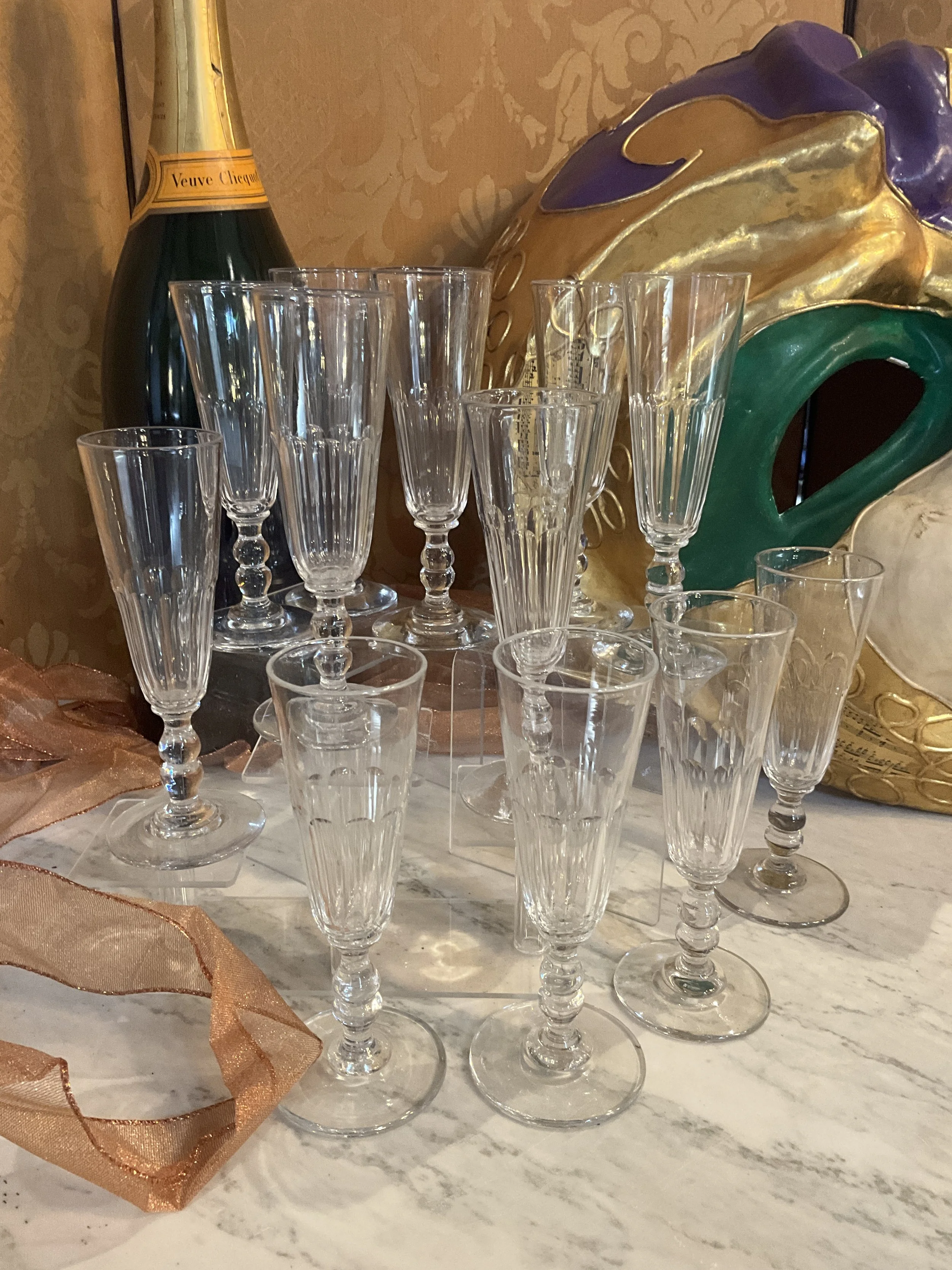 Lucullus Antiques French Antique 19th Century Crystal Flutes, Set of Twelve