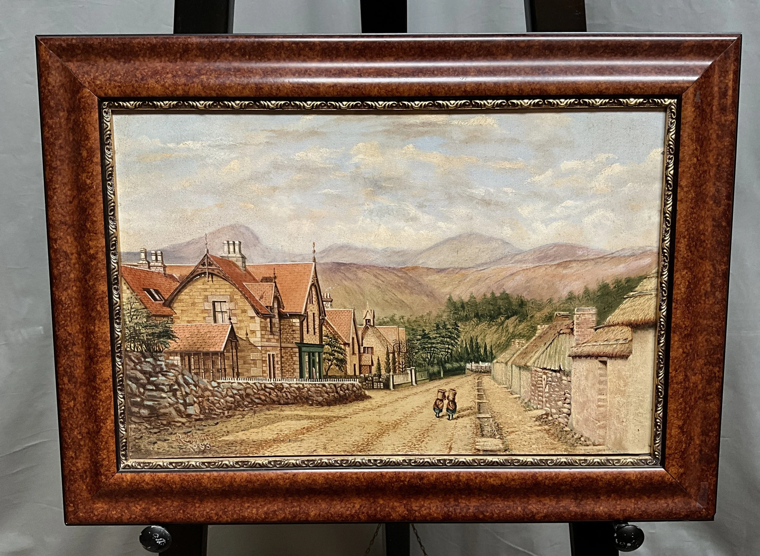 Lucullus Antiques Scottish Antique 19th Century Painting of Village Scene