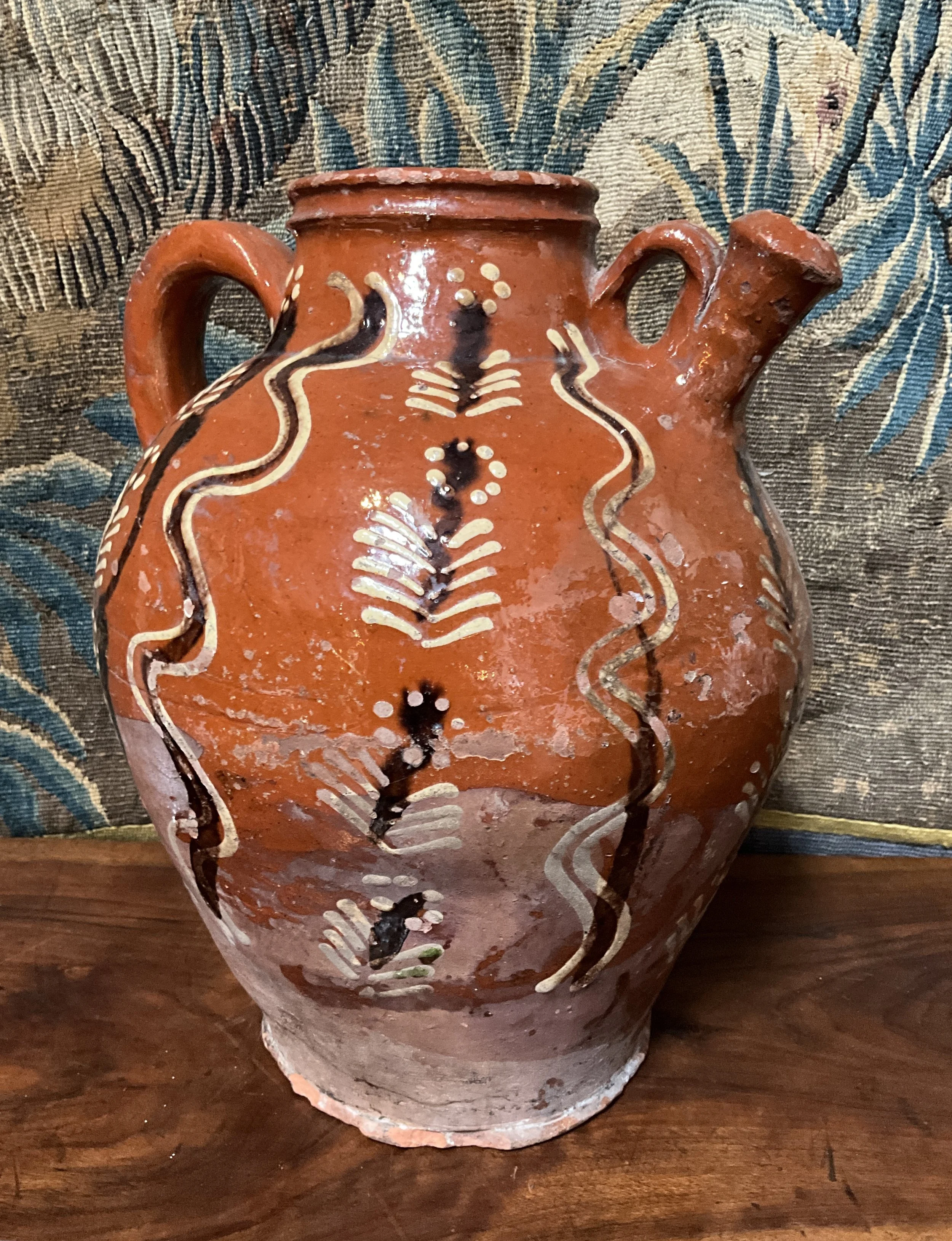 Lucullus Antiques French Antique 19th Century Pottery Wine Jug