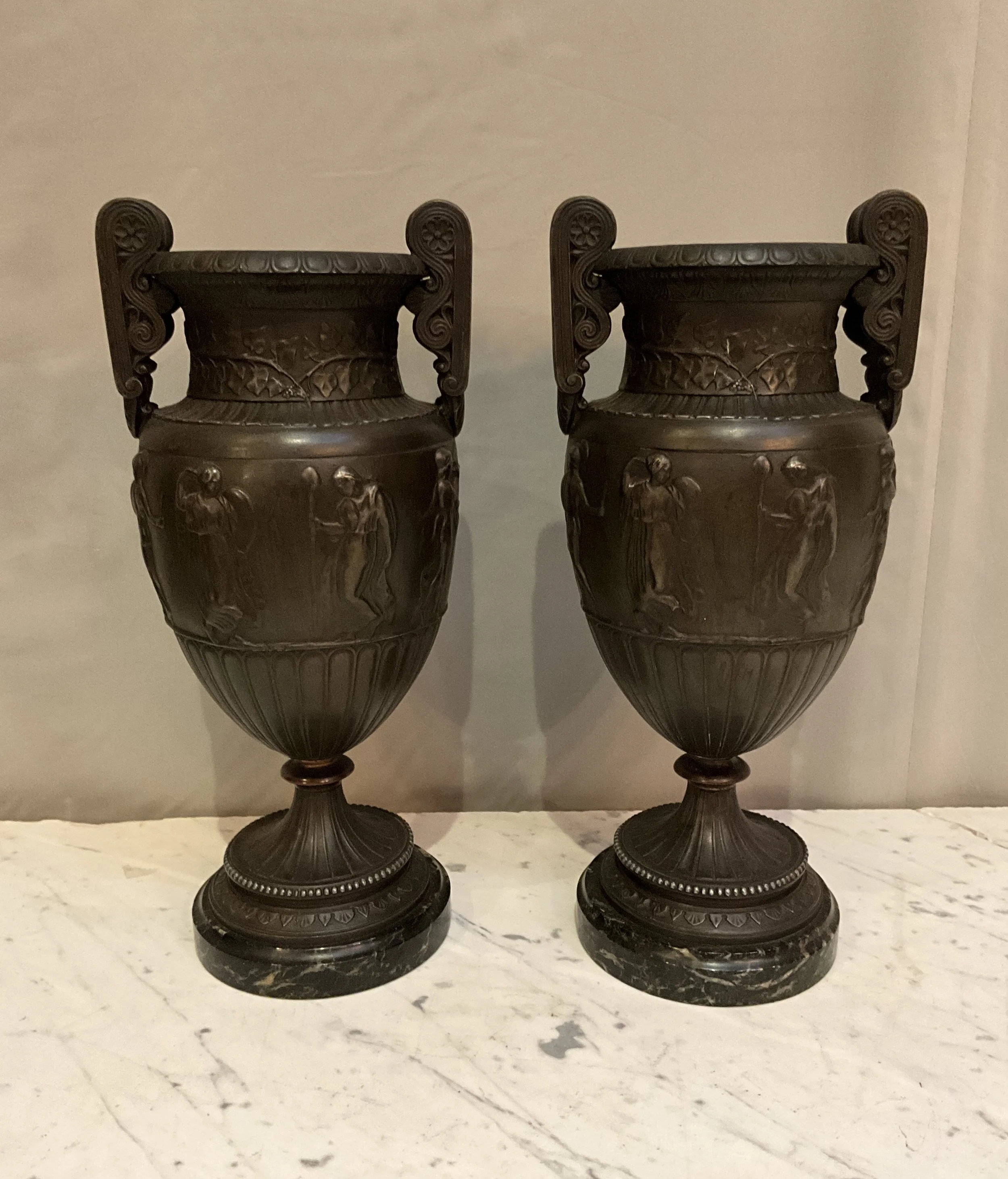 Lucullus Antiques French Antique 19th Century Pair Metal Urns